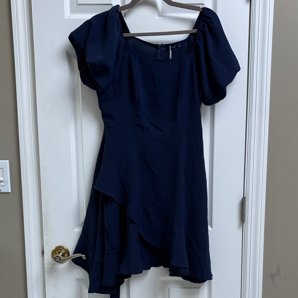 Chic Asymmetrical Navy Dress